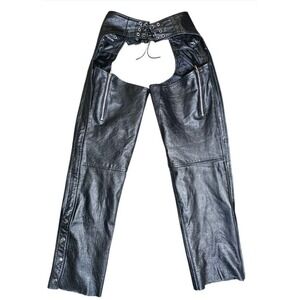 XELEMENT Advanced Motorcycle Gear Black Leather Chaps Pants Mens Sz 6